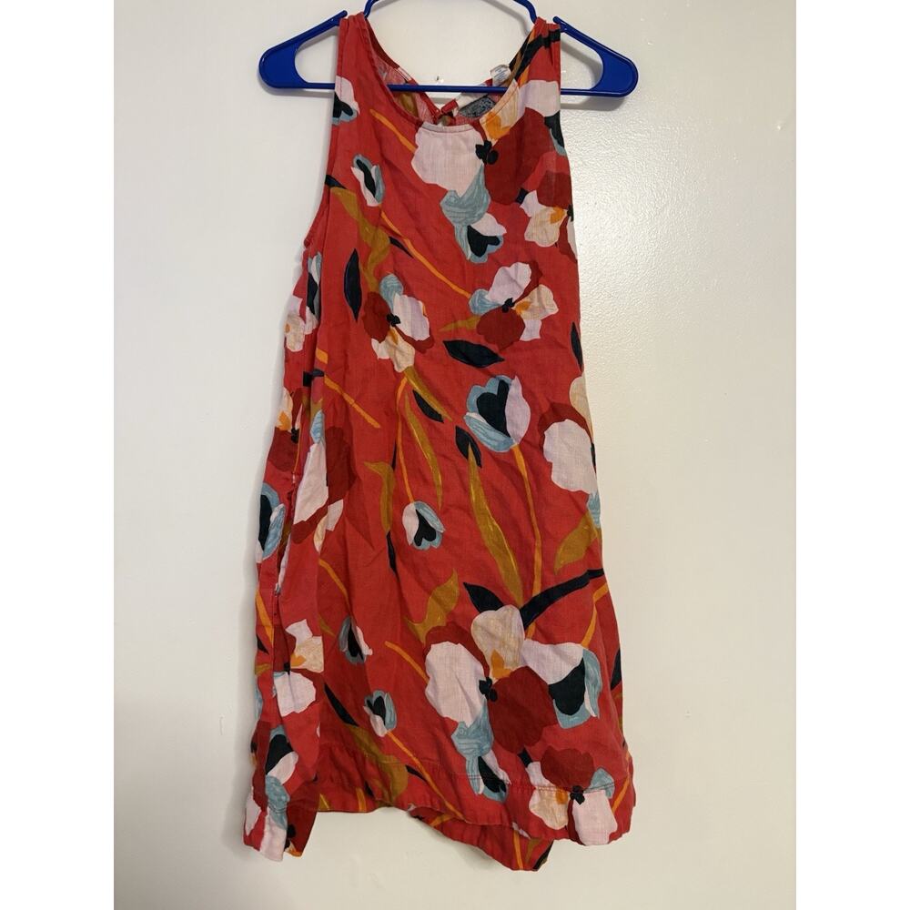 SIGRID OLSEN 100% Linen Red Floral Sleeveless Shift Dress Women’s size Medium